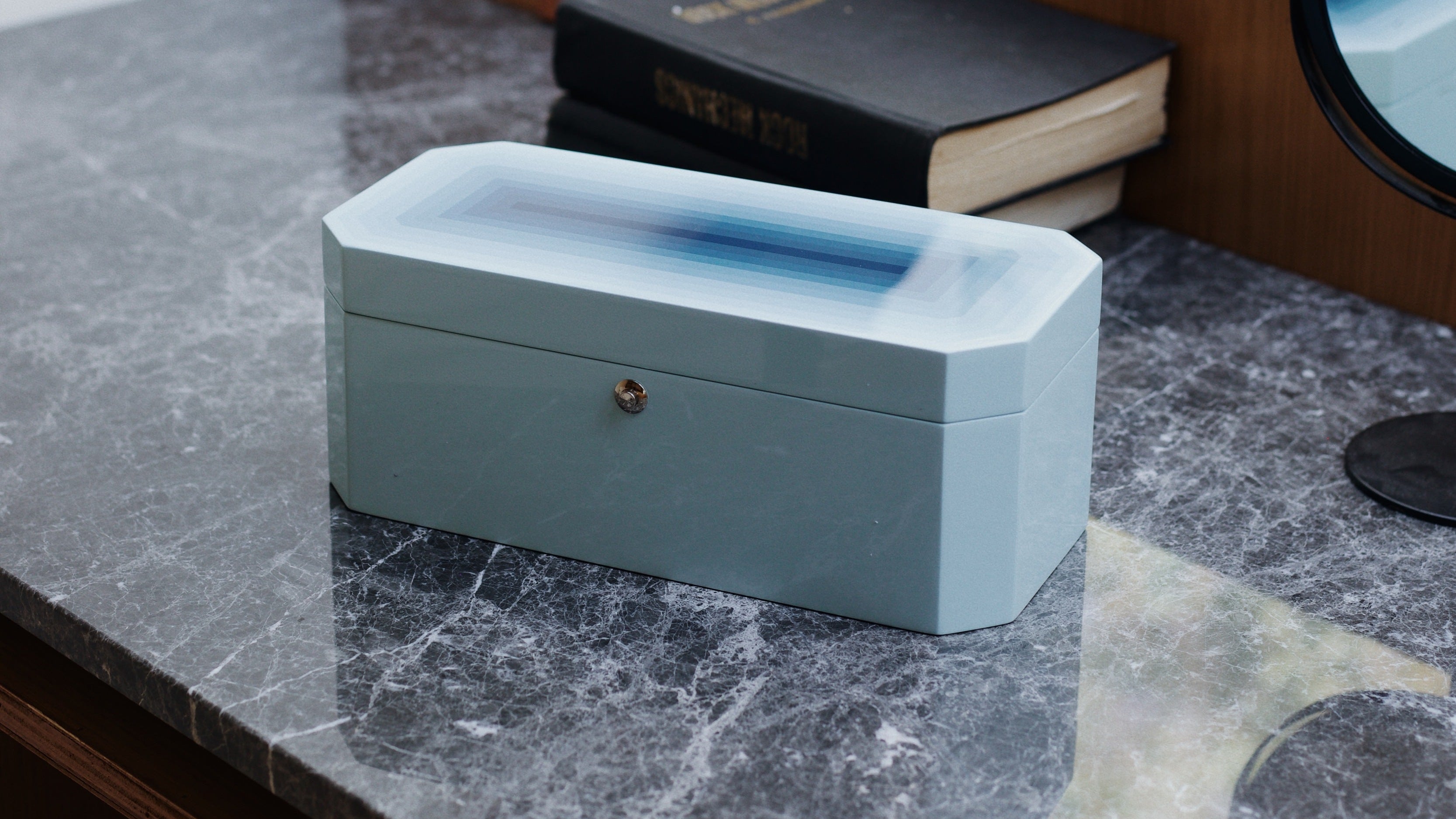Luxury lacquer jewellery box, baby blue color, home decor