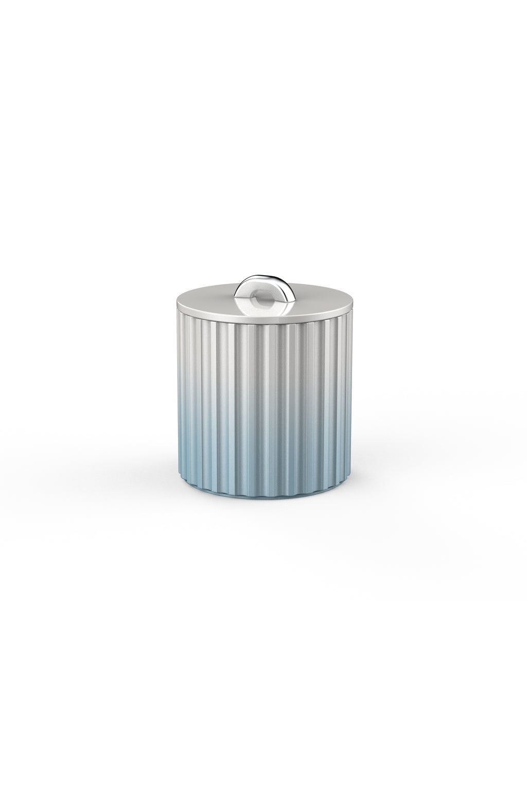 Vinidec fluted lacquered ice bucket in soft baby blue gradient with polished silver metallic top handle