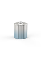 Vinidec fluted lacquered ice bucket in soft baby blue gradient with polished silver metallic top handle