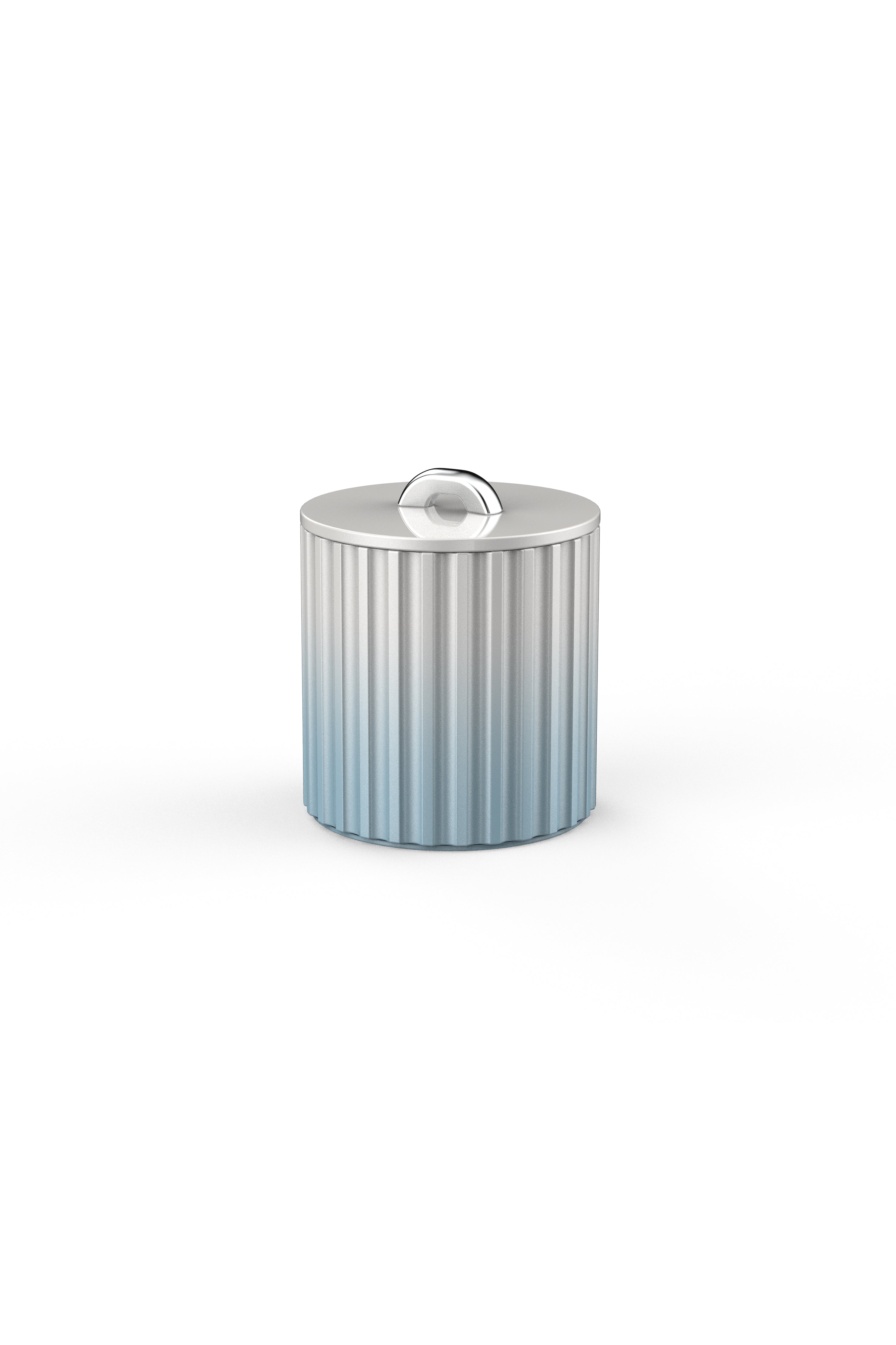 Vinidec fluted lacquered ice bucket in soft baby blue gradient with polished silver metallic top handle