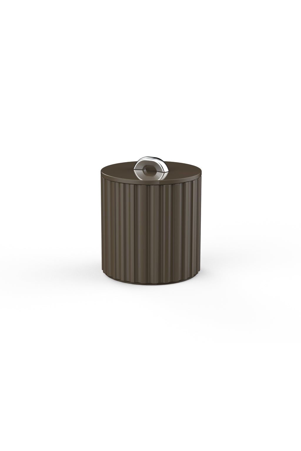 Vinidec fluted lacquered ice bucket in rich espresso brown finish with silver ring handle