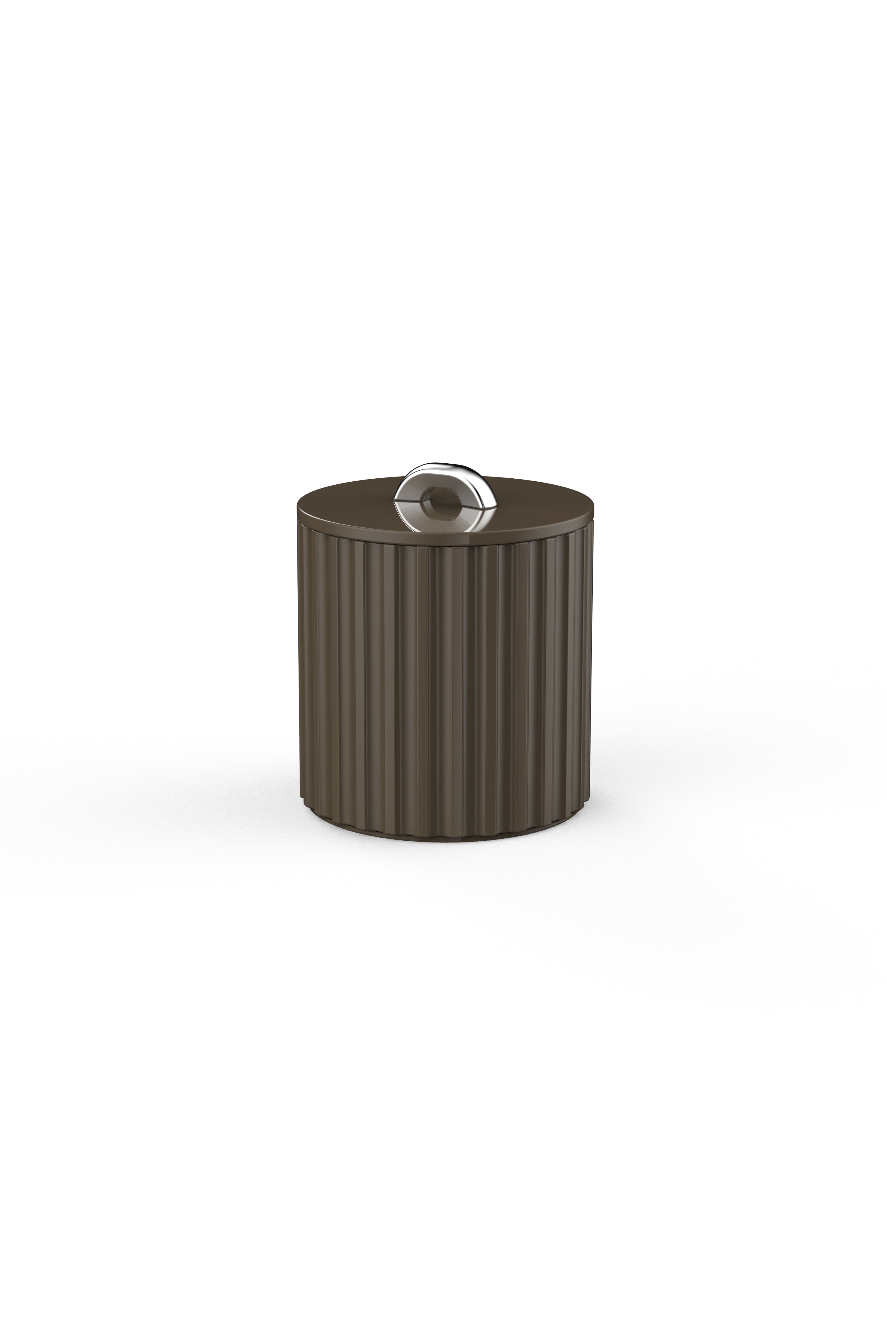 Vinidec fluted lacquered ice bucket in rich espresso brown finish with silver ring handle