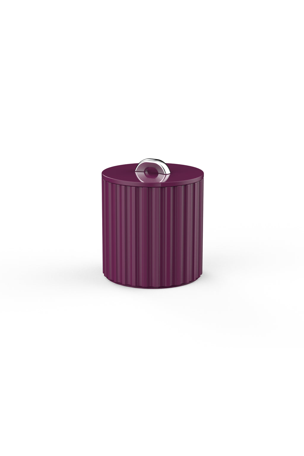 Vinidec fluted lacquered ice bucket in deep mulberry purple with chrome top lid handle