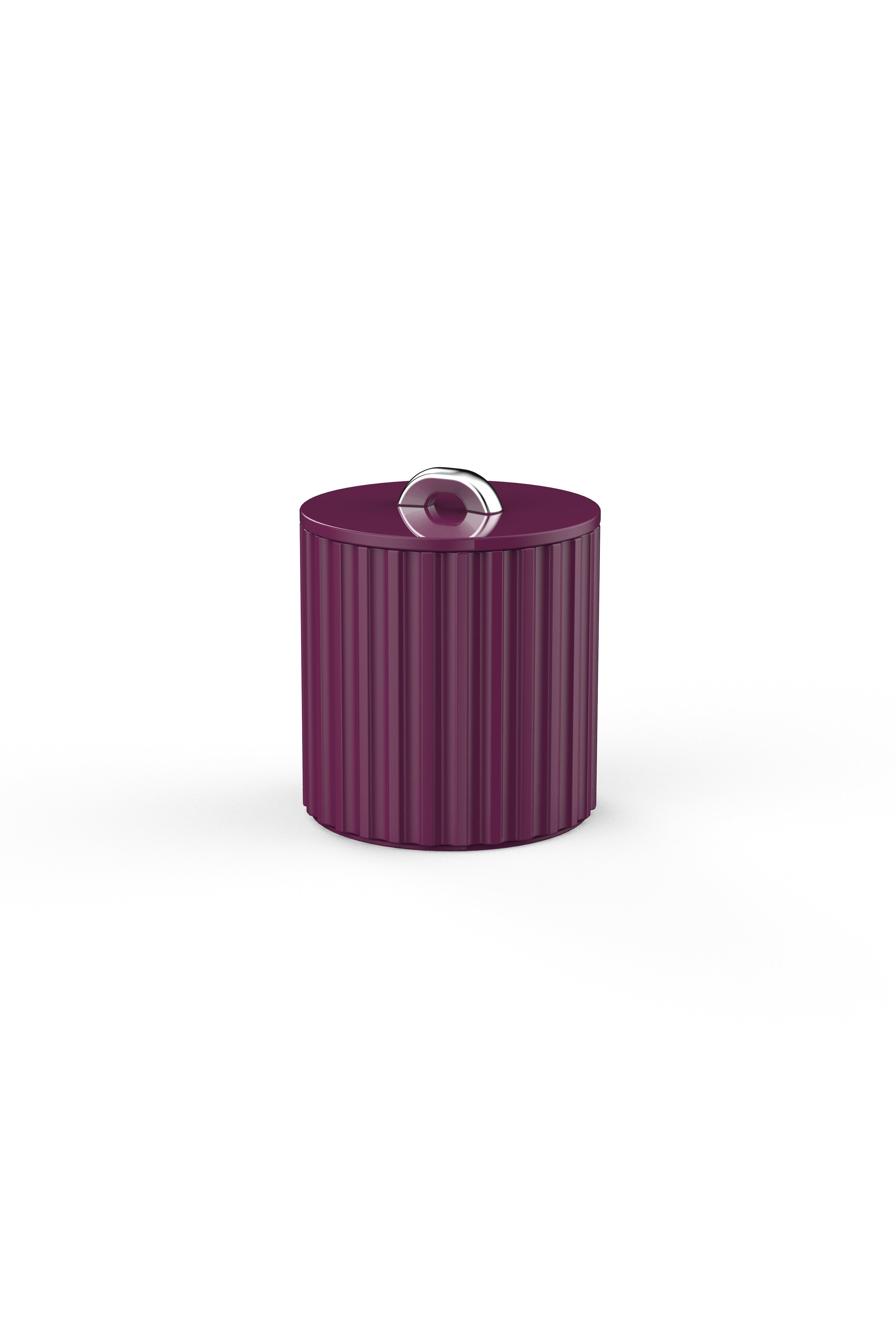 Vinidec fluted lacquered ice bucket in deep mulberry purple with chrome top lid handle