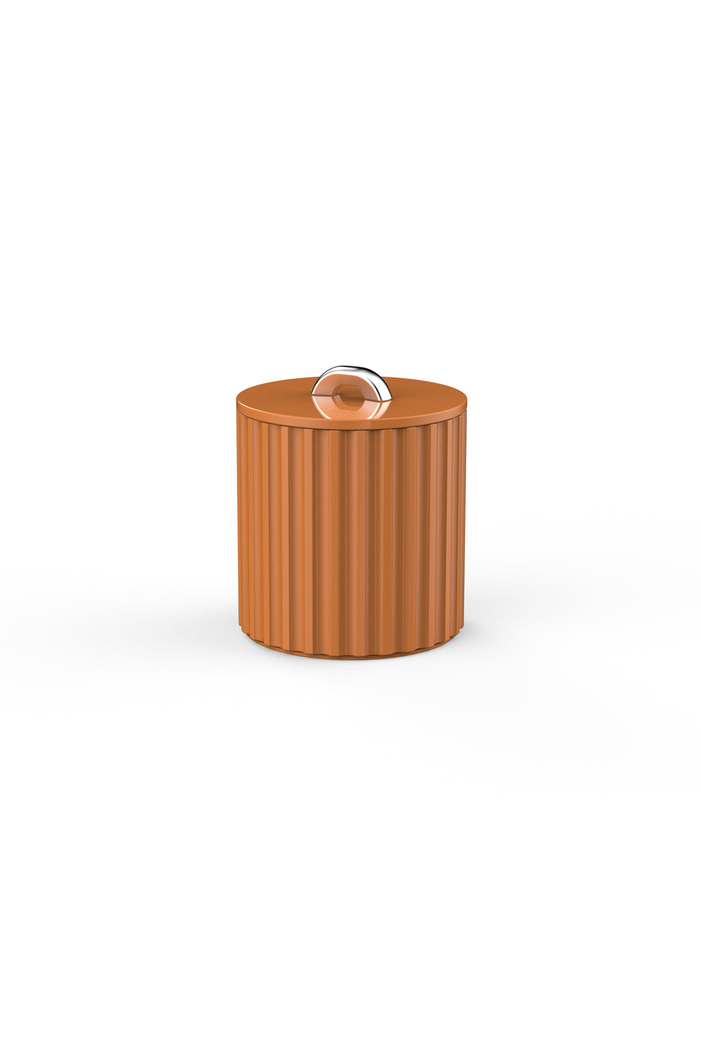 Vinidec fluted lacquered ice bucket in warm orange terracotta finish with metallic silver handle