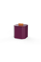 Vinidec octagonal lacquered ice bucket in deep mulberry with a bright orange lid handle, isolated on a white studio background